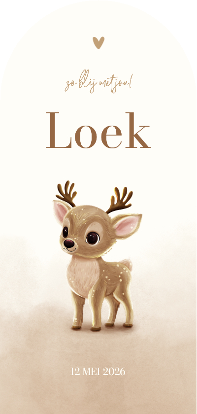 Beige geboortekaartje hertje boog met waterverf - Geboortekaartjes Geboortekaartjes - Beige geboortekaartje hertje boog met waterverf