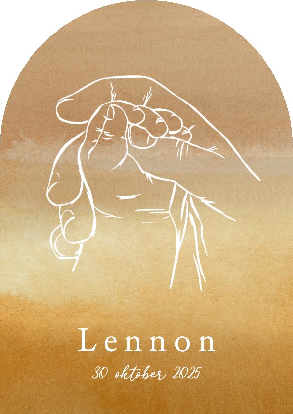 Geboortekaartjes - Boogvorm geboortekaartje watercolor lijnillustratie handen