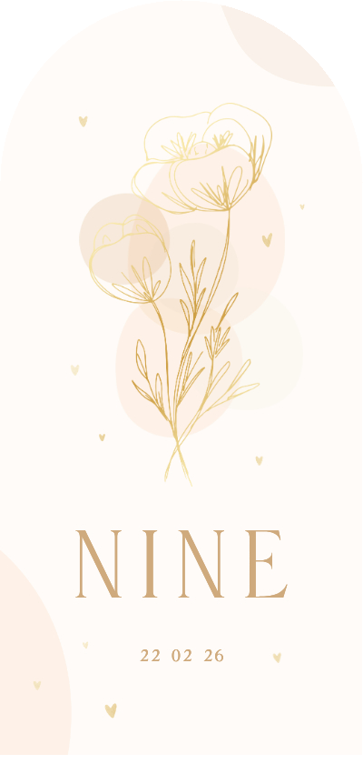 Boogvormig geboortekaartje lijntekening bloemen - Geboortekaartjes Geboortekaartjes - Boogvormig geboortekaartje lijntekening bloemen