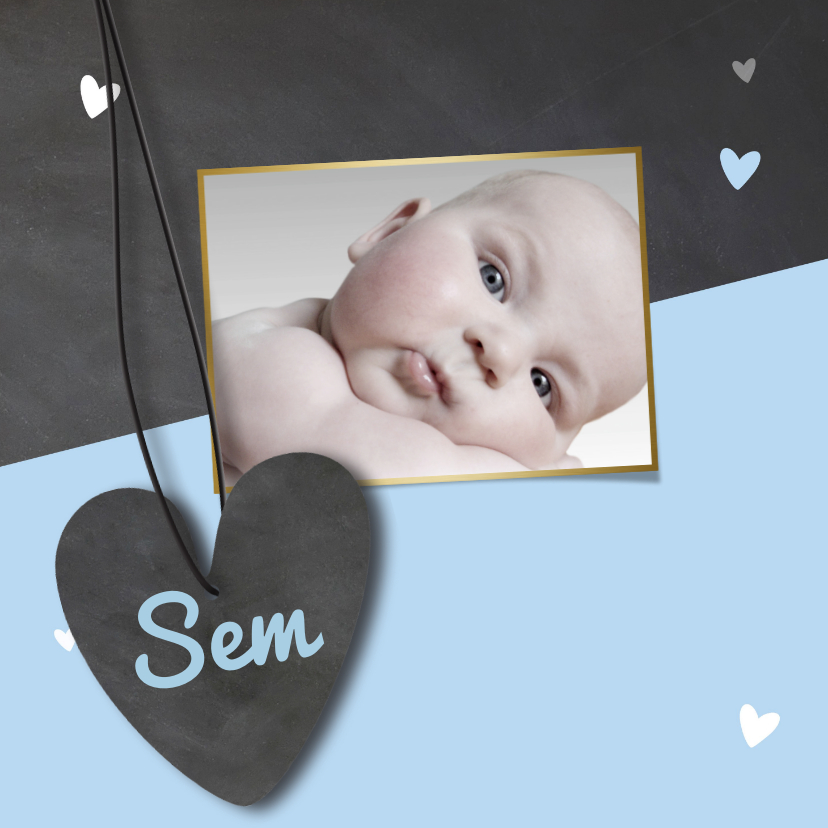 Geboortekaartjes - Foto geboortekaartje krijtbord jongen blauw