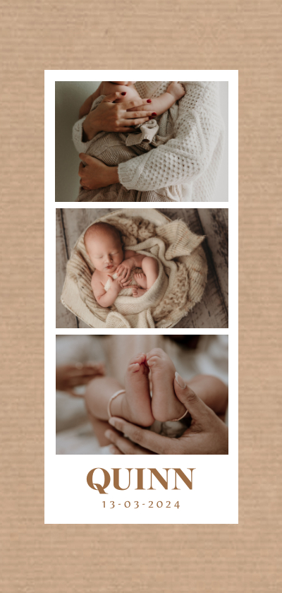 Geboortekaartjes - Fotocollage geboortekaartje in photobooth stijl kraftpapier