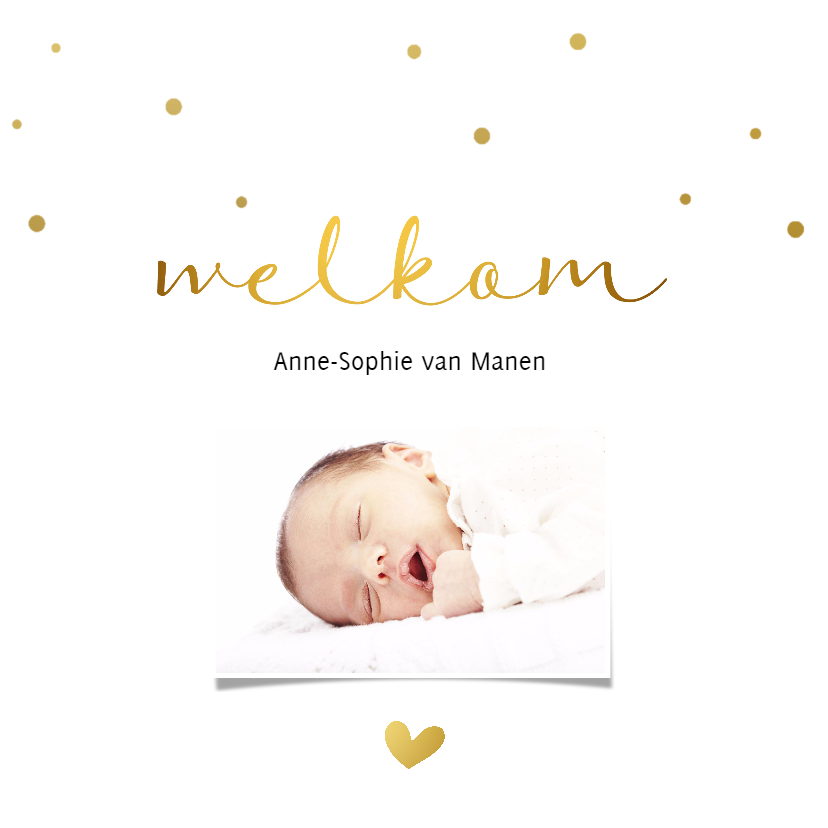 Geboortekaartjes - Fotokaart met gouden letters