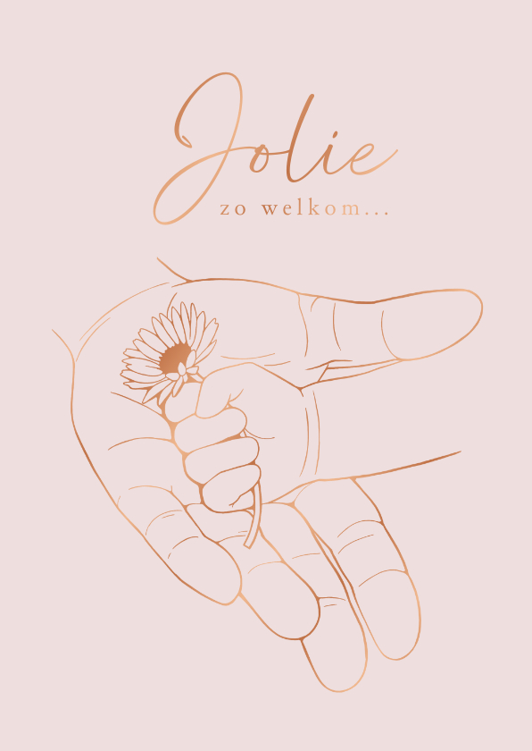 Geboortekaartjes - Geboorte babyhandje met madeliefje in hand moeder of vader