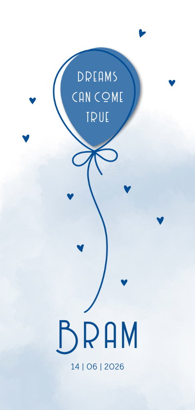 Geboorte Ballon op waterverf achtergrond blauw - Geboortekaartjes Geboortekaartjes - Geboorte Ballon op waterverf achtergrond blauw