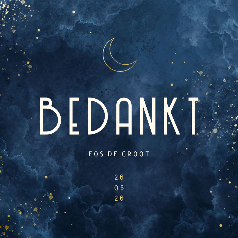 Geboorte bedankkaartje waterverf wolkjes met gouden maan - Geboortekaartjes Geboortekaartjes - Geboorte bedankkaartje waterverf wolkjes met gouden maan