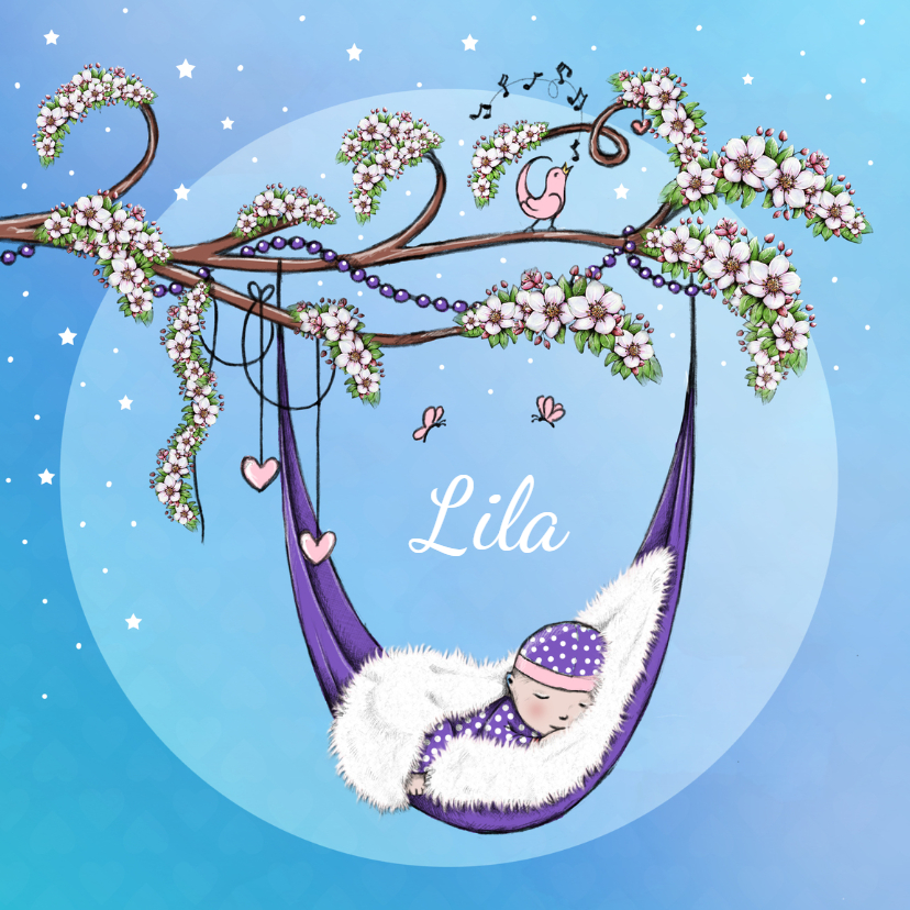 Geboorte bloesem lente lila - IH - Geboortekaartjes Geboortekaartjes - Geboorte bloesem lente lila - IH