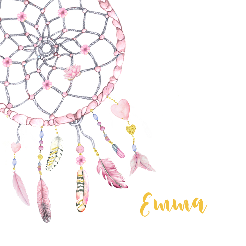 Geboortekaartjes - Geboorte dreamcatcher veertjes