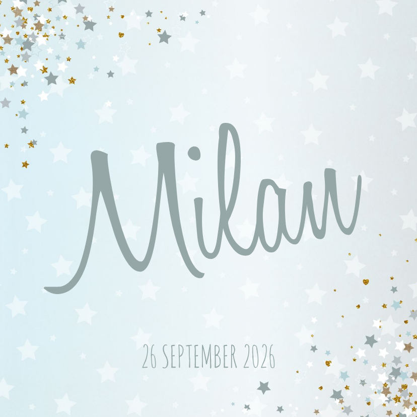 Geboorte hip blauw kaartje met vele sterretjes - Geboortekaartjes Geboortekaartjes - Geboorte hip blauw kaartje met vele sterretjes