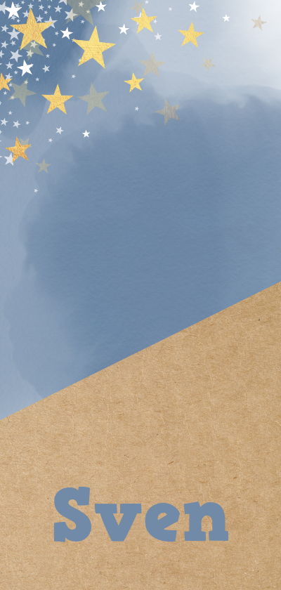 Geboorte hip kaartje kraft blauw waterverf sterren - Geboortekaartjes Geboortekaartjes - Geboorte hip kaartje kraft blauw waterverf sterren