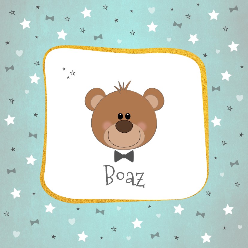 Geboorte Hip kaartje met een lief beertje en een strikje - Geboortekaartjes Geboortekaartjes - Geboorte Hip kaartje met een lief beertje en een strikje
