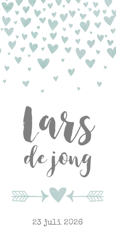 Geboorte jongen langwerpig hartjes waterverf - Geboortekaartjes Geboortekaartjes - Geboorte jongen langwerpig hartjes waterverf