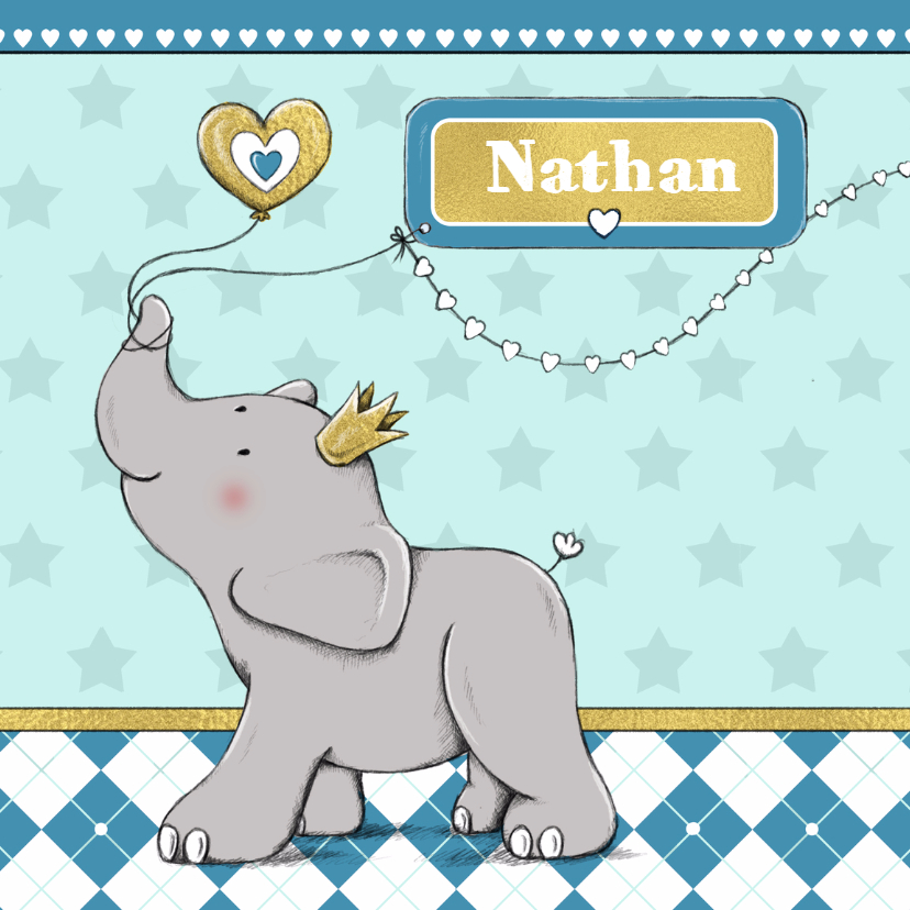 Geboorte jongen olifant goud-IH - Geboortekaartjes Geboortekaartjes - Geboorte jongen olifant goud-IH