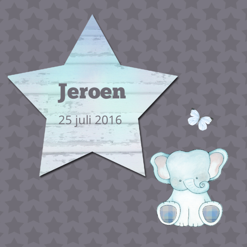 Geboorte jongen ster olifantje - Geboortekaartjes Geboortekaartjes - Geboorte jongen ster olifantje