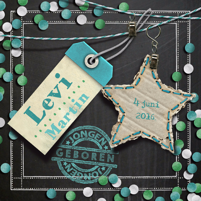Geboorte jongenschoolbord ster aqua - Geboortekaartjes Geboortekaartjes - Geboorte jongenschoolbord ster aqua