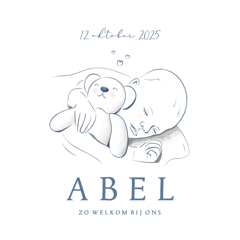 Geboortekaartjes - Geboorte jongetje realistische illustratie baby met beertje