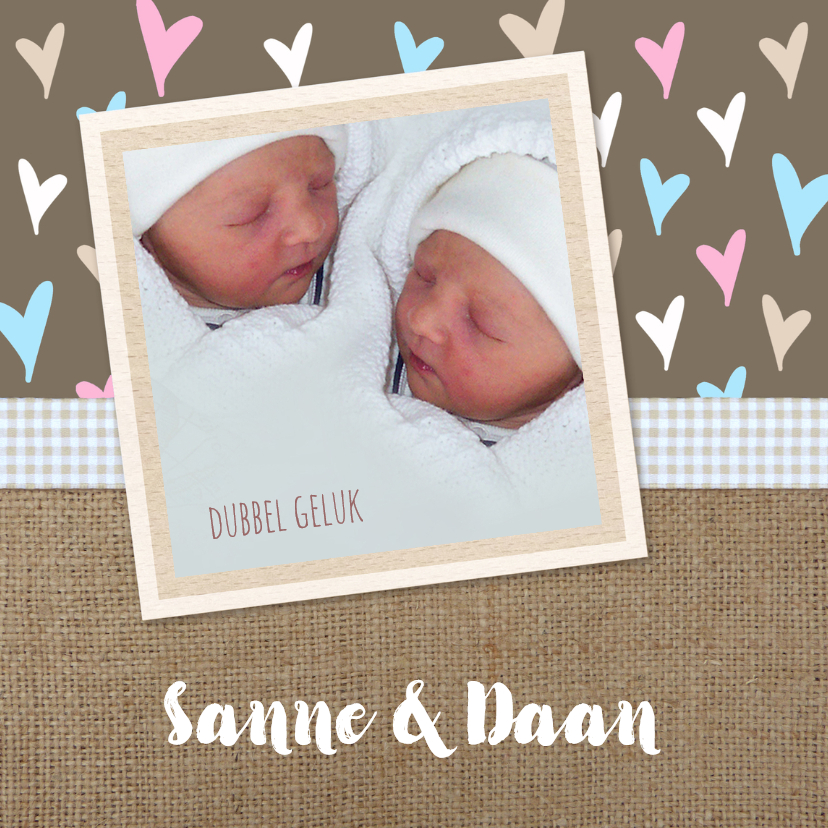 Geboorte Jute hartjes twins - Geboortekaartjes Geboortekaartjes - Geboorte Jute hartjes twins