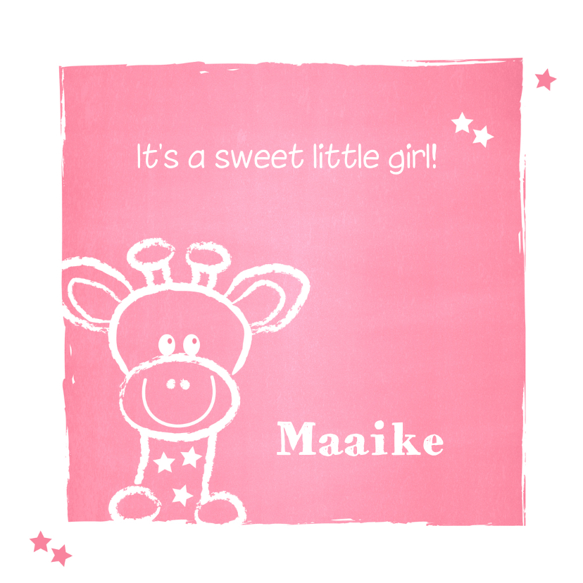 Geboortekaartjes - Geboorte lief girafje roze krijt