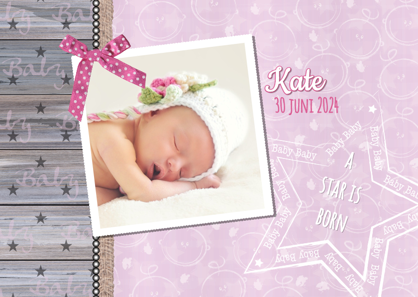 Geboorte lief stoer foto roze - Geboortekaartjes Geboortekaartjes - Geboorte lief stoer foto roze