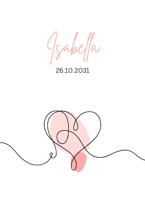 Geboorte - Lijntekening hartje - Geboortekaartjes Geboortekaartjes - Geboorte - Lijntekening hartje