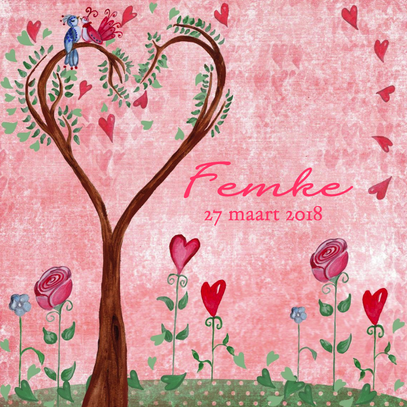 Geboorte Meisje boom hart Cartita Design - Geboortekaartjes Geboortekaartjes - Geboorte Meisje boom hart Cartita Design