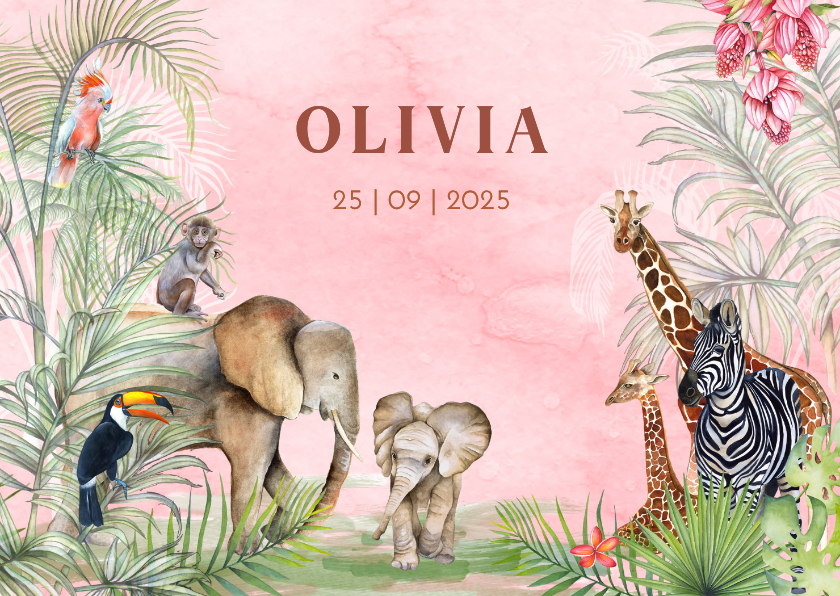 Geboorte meisje jungle vintage - Geboortekaartjes Geboortekaartjes - Geboorte meisje jungle vintage