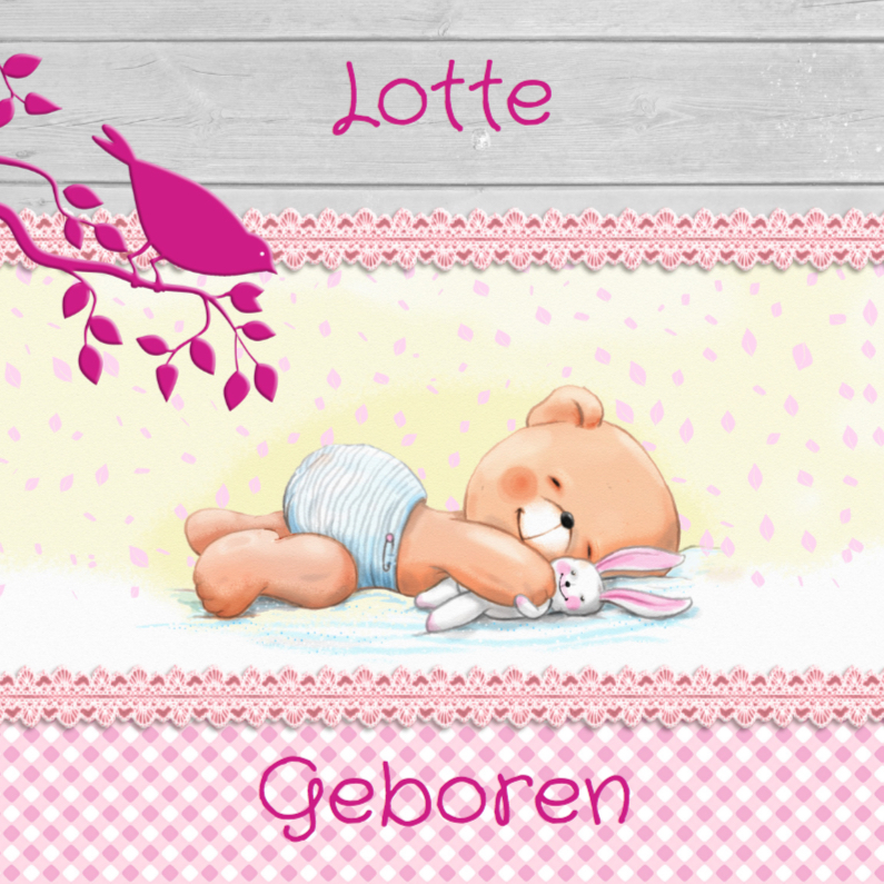 Geboorte meisje met beertje en konijntje - Geboortekaartjes Geboortekaartjes - Geboorte meisje met beertje en konijntje