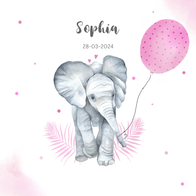 Geboorte meisje olifant ballon - Geboortekaartjes Geboortekaartjes - Geboorte meisje olifant ballon