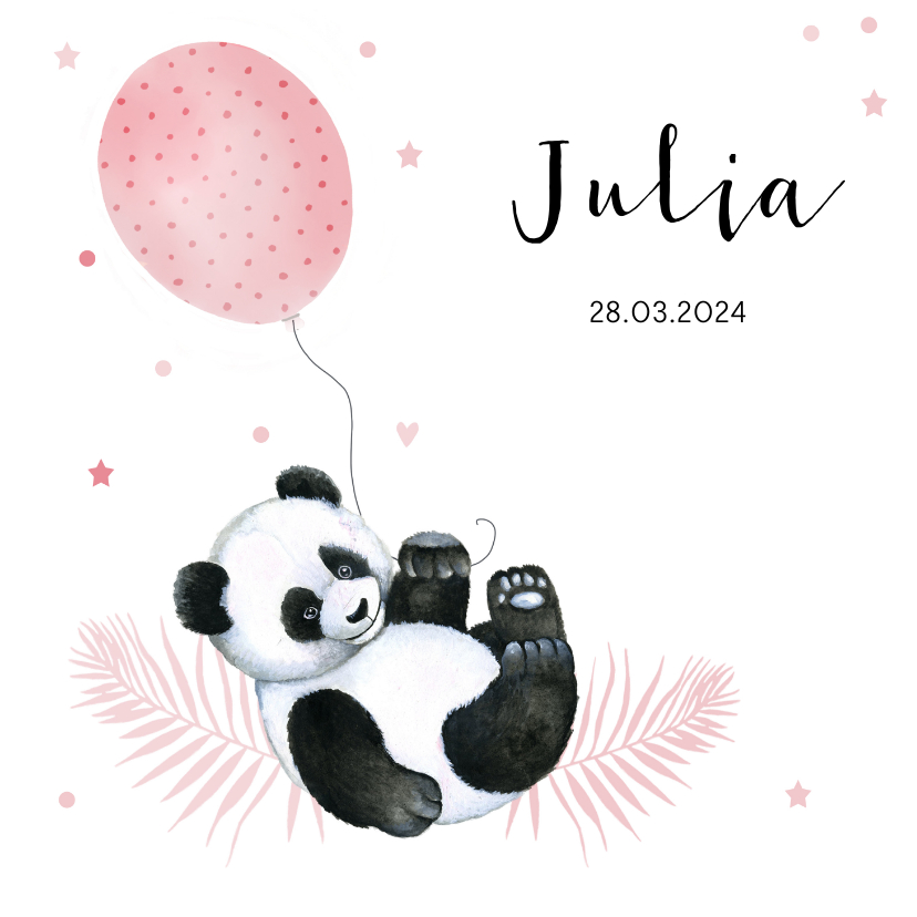 Geboortekaartjes - Geboorte meisje pandabeertje ballonnetje