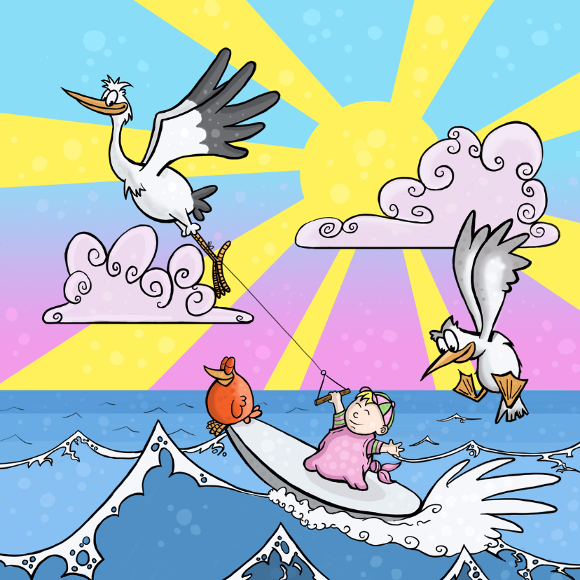 Geboorte meisje surfen-JB - Geboortekaartjes Geboortekaartjes - Geboorte meisje surfen-JB