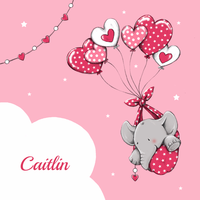 Geboorte olifant hart ballon -IH - Geboortekaartjes Geboortekaartjes - Geboorte olifant hart ballon -IH
