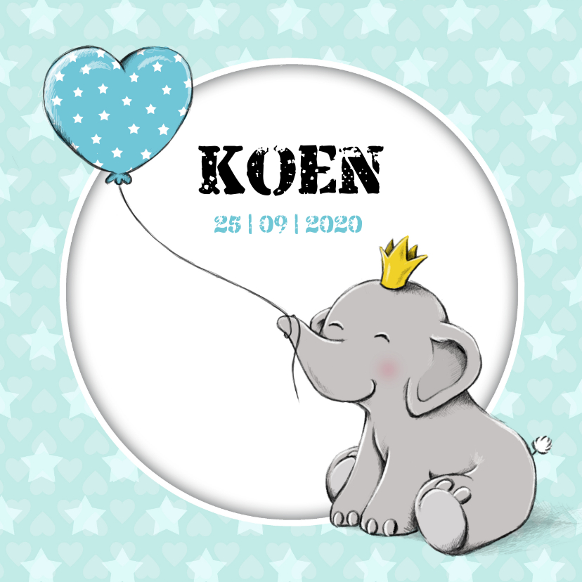 Geboorte olifant kroontje - IH - Geboortekaartjes Geboortekaartjes - Geboorte olifant kroontje - IH
