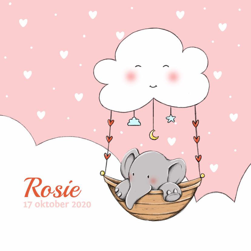 Geboorte olifantje wolk Rosie IH - Geboortekaartjes Geboortekaartjes - Geboorte olifantje wolk Rosie IH
