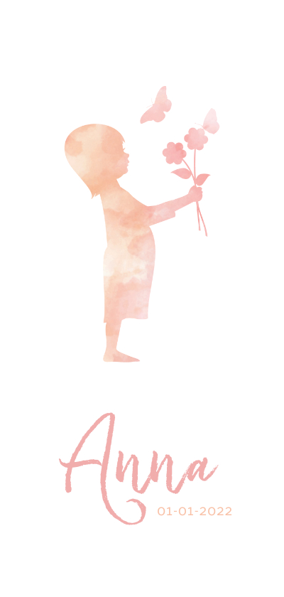 geboorte silhouet meisje met bloemen - Geboortekaartjes Geboortekaartjes - geboorte silhouet meisje met bloemen
