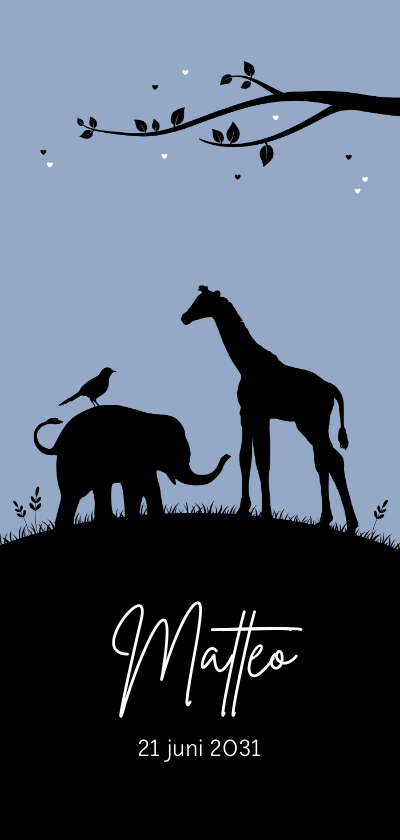 Geboortekaartjes - Geboorte - Silhouet olifantje en giraf