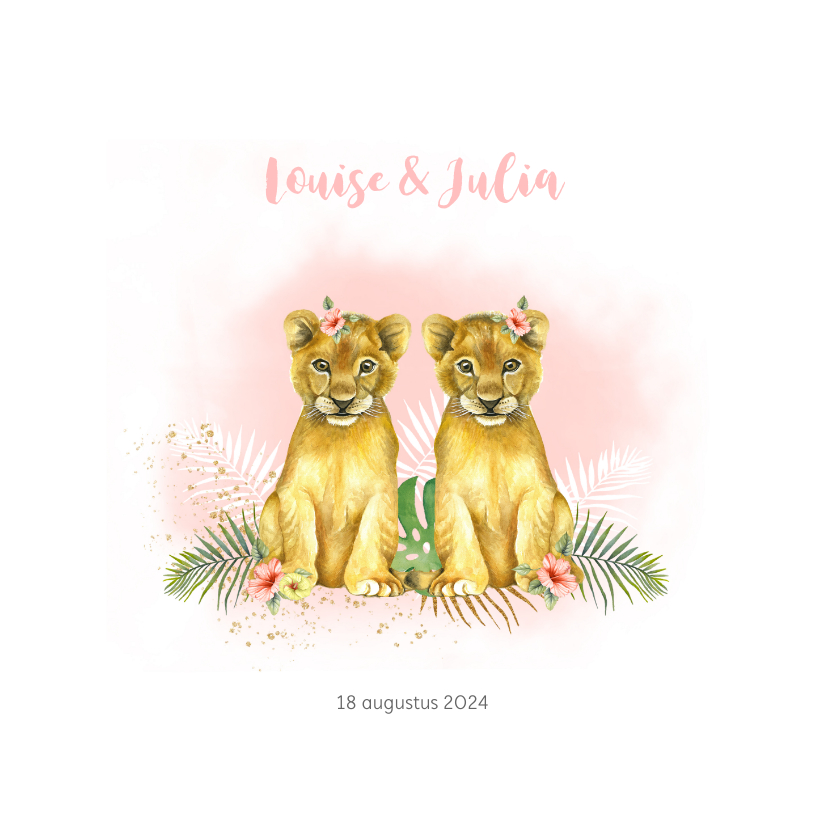 Geboortekaartjes - Geboorte tweeling meisje leeuwtjes