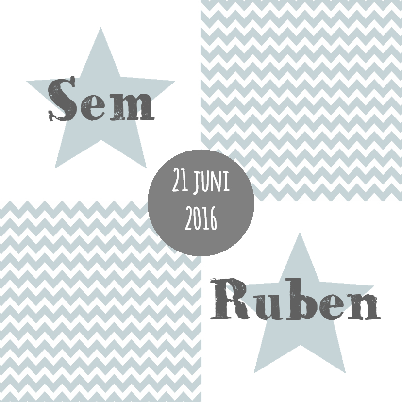 Geboorte Tweeling zigzag - WW - Geboortekaartjes Geboortekaartjes - Geboorte Tweeling zigzag - WW