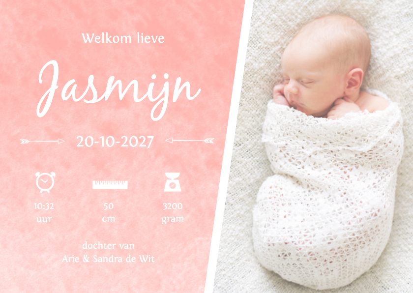 Geboorte waterverf Jasmijn - DH - Geboortekaartjes Geboortekaartjes - Geboorte waterverf Jasmijn - DH