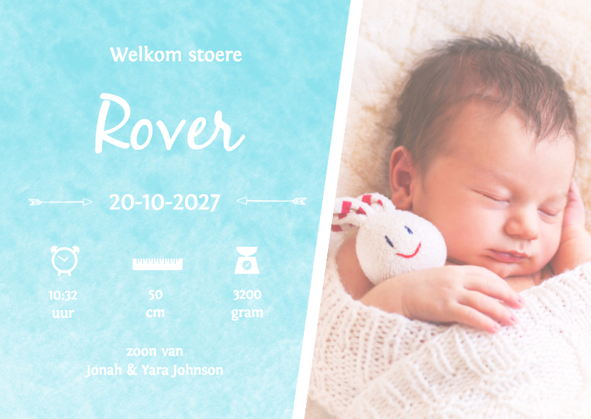 Geboorte waterverf Rover - DH - Geboortekaartjes Geboortekaartjes - Geboorte waterverf Rover - DH