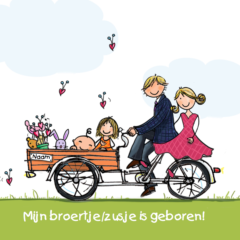 Geboortekaart bakfiets zusje baby1 - Geboortekaartjes Geboortekaartjes - Geboortekaart bakfiets zusje baby1