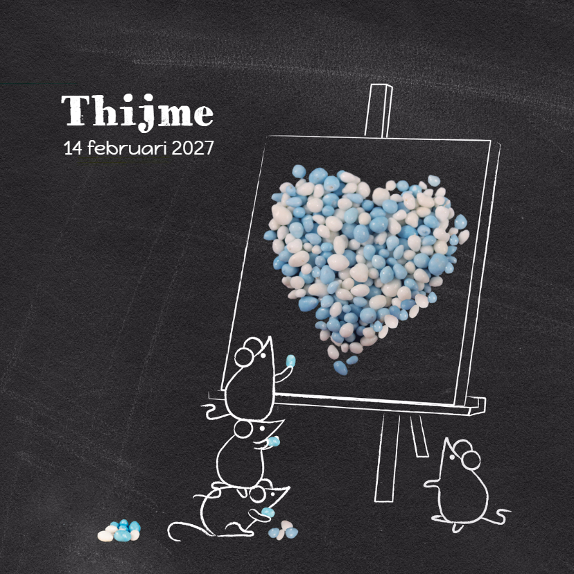 Geboortekaart blauw muisjes hart - Geboortekaartjes Geboortekaartjes - Geboortekaart blauw muisjes hart