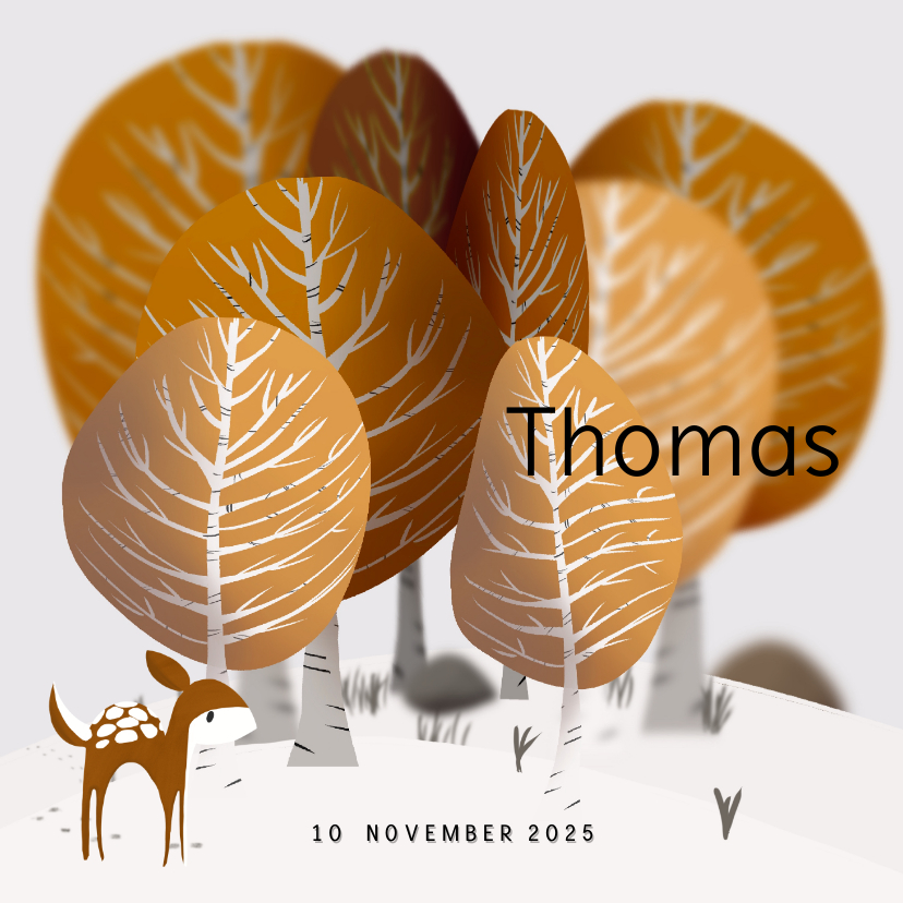 Geboortekaartjes - Geboortekaart bos - hertje - bomen - herfst