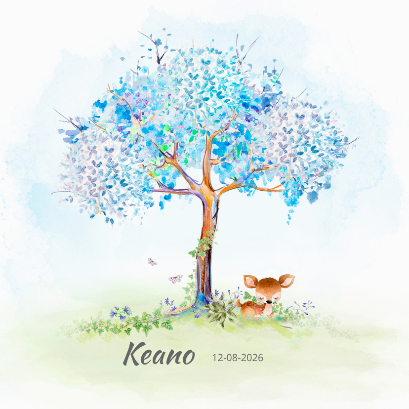 Geboortekaartjes - Geboortekaart hertje met boom-jongen