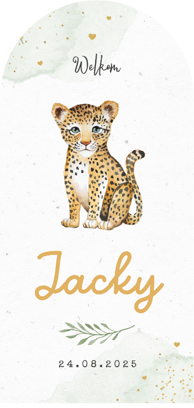 Geboortekaart hoge boogkaart jungle panter dieren waterverf - Geboortekaartjes Geboortekaartjes - Geboortekaart hoge boogkaart jungle panter dieren waterverf