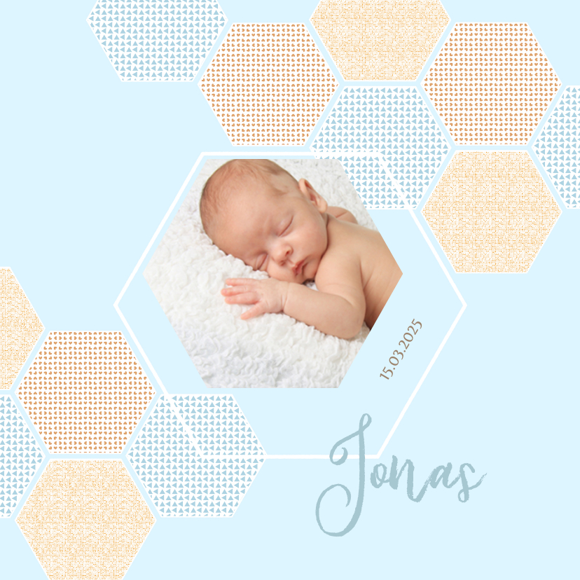 Geboortekaart jongen 6-hoekjes met confetti - Geboortekaartjes Geboortekaartjes - Geboortekaart jongen 6-hoekjes met confetti