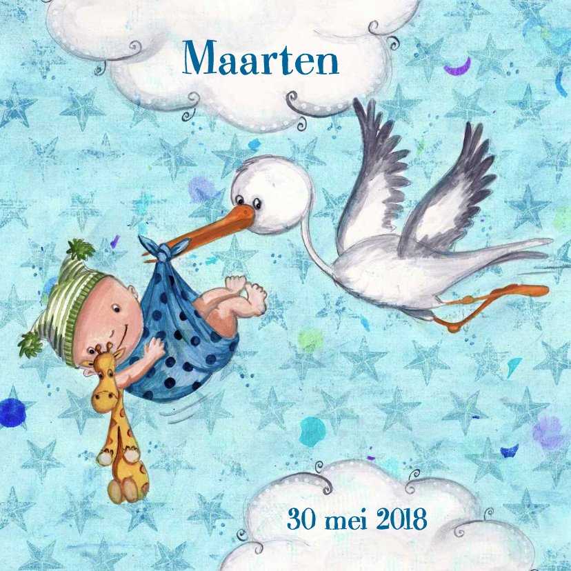 Geboortekaart Jongen & Ooievaar Cartita - Geboortekaartjes Geboortekaartjes - Geboortekaart Jongen & Ooievaar Cartita