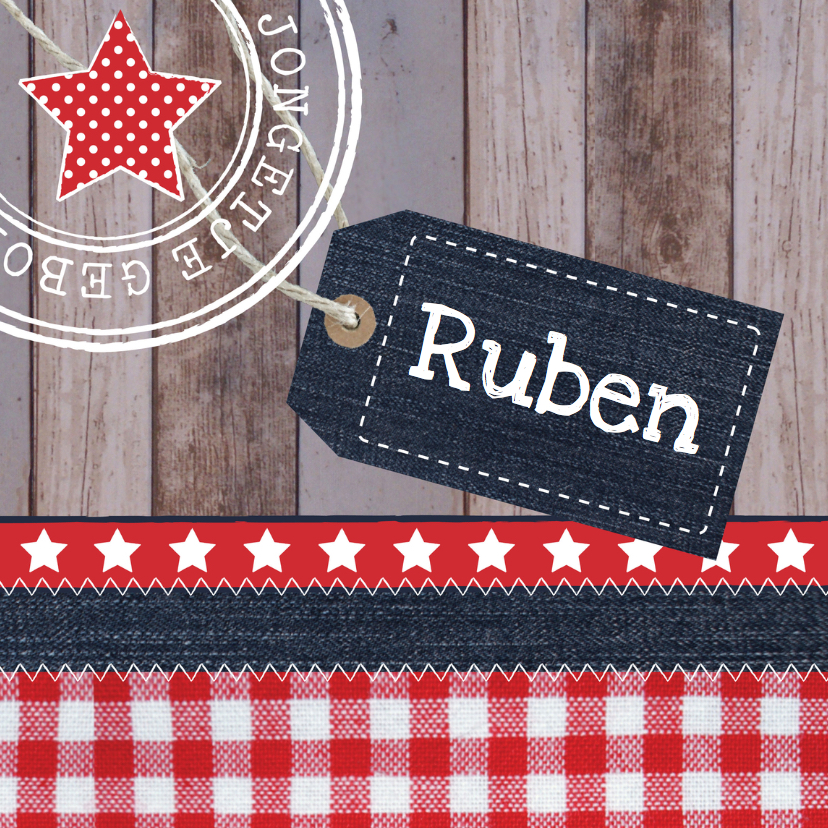 Geboortekaart jongen label hout sterren - Geboortekaartjes Geboortekaartjes - Geboortekaart jongen label hout sterren