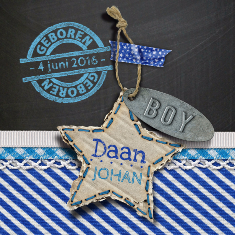 geboortekaart jongen ster stof - Geboortekaartjes Geboortekaartjes - geboortekaart jongen ster stof