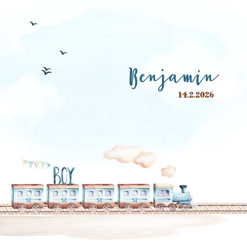 Geboortekaartjes - Geboortekaart jongen trein en vliegtuig