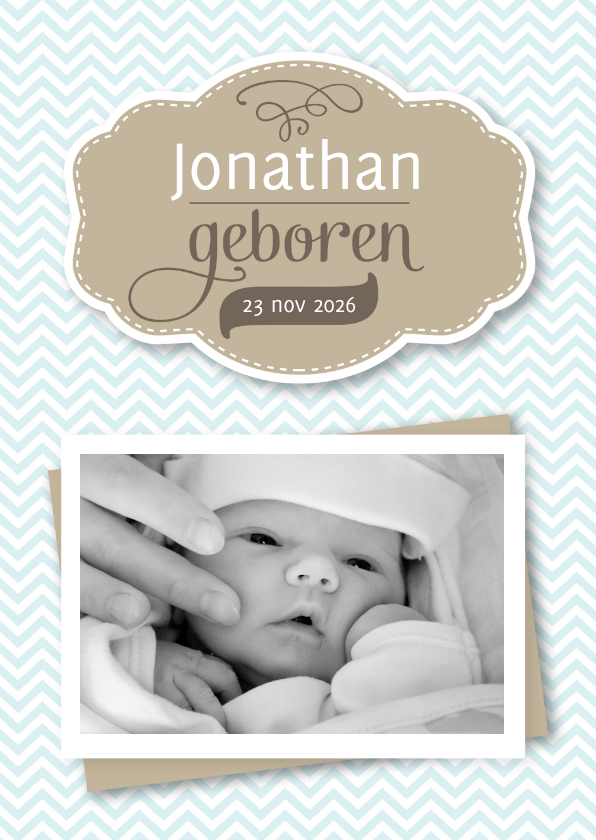 Geboortekaart jongen zigzag foto klassiek - Geboortekaartjes Geboortekaartjes - Geboortekaart jongen zigzag foto klassiek
