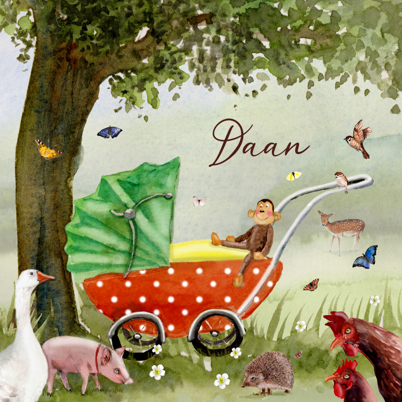 Geboortekaart Kinderwagen onder de boom - Geboortekaartjes Geboortekaartjes - Geboortekaart Kinderwagen onder de boom